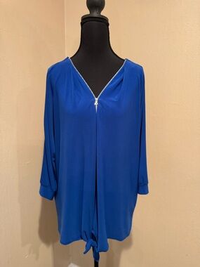 Jessica Simpson Cobalt Blue Zipper V-Neck  with Tie-Hem Tunic
